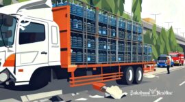 Ilustrasi truk ODOL pengangkut AMDK alami kecelakaan tunggal - sukabumiheadline.com