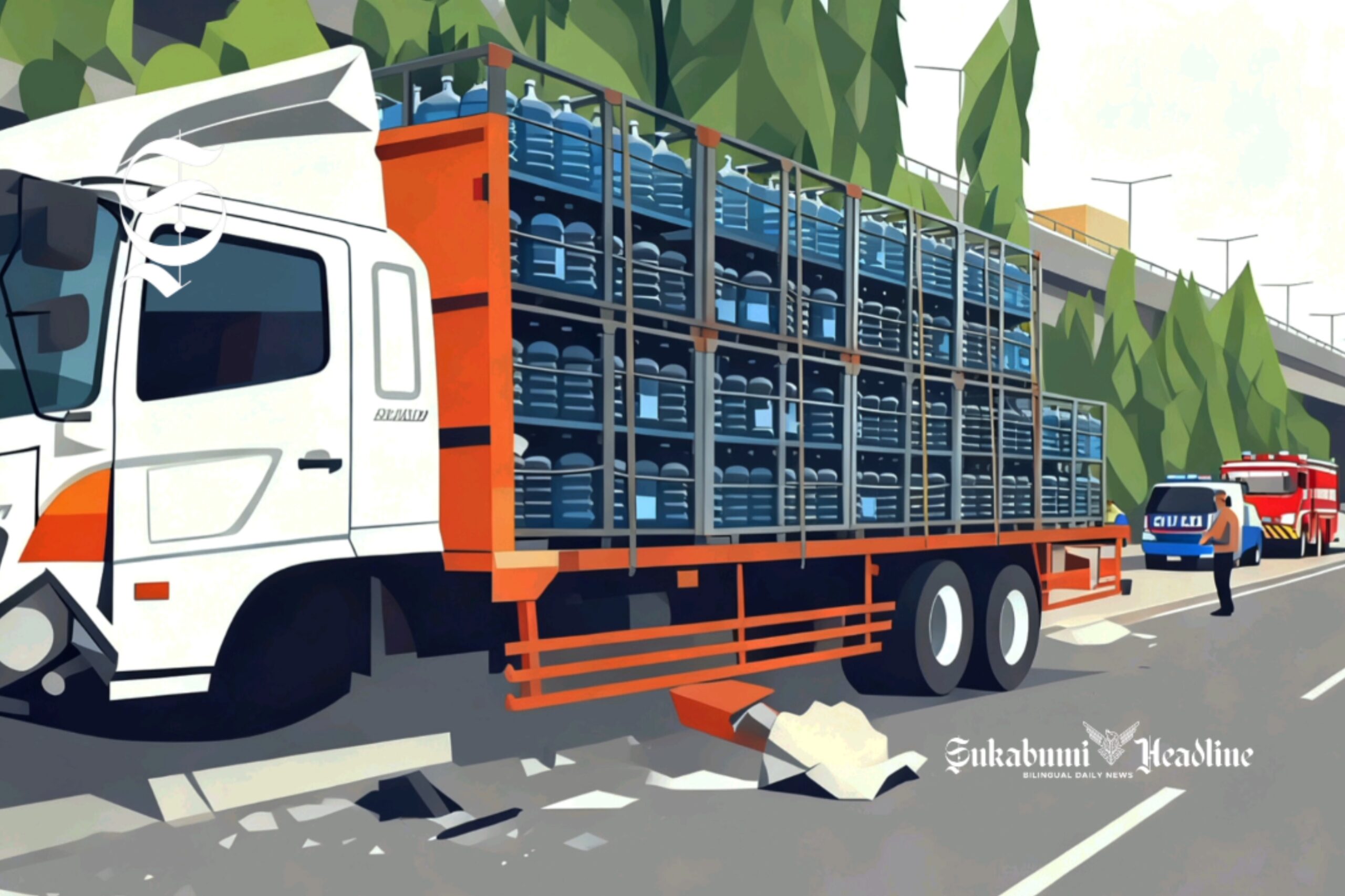 KDM ancam tak akan perbaiki jalan rusak jika truk ODOL masih melintas 1 Ilustrasi truk ODOL pengangkut AMDK alami kecelakaan tunggal - sukabumiheadline.com