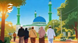 Ilustrasi umat Muslim berjalan menuju masjid - sukabumiheadline.com