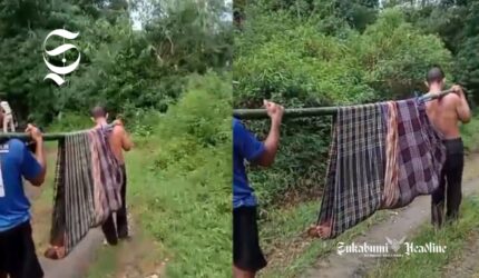 Fitri, warga Jampang Tengah Sukabumi harus ditandu untuk berobat ke rumah sakit - Supendi Galih