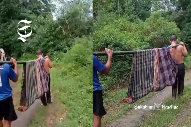 Fitri, warga Jampang Tengah Sukabumi harus ditandu untuk berobat ke rumah sakit - Saepudin Galih