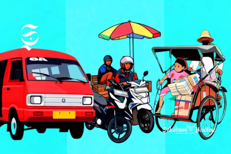 Ilustrasi angkot, ojek pangkalan dan tukang becak - sukabumiheadline.com
