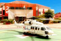 Ilustrasi helikopter di depan RSUD Jampang Kulon - Grafis sukabumiheadline.com