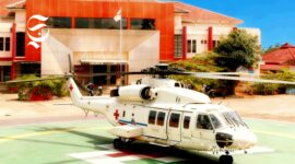 Ilustrasi helikopter di depan RSUD Jampang Kulon - Grafis sukabumiheadline.com