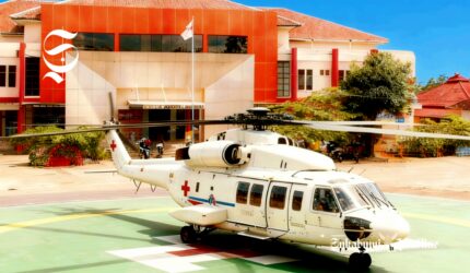 Ilustrasi helikopter di depan RSUD Jampang Kulon - Grafis sukabumiheadline.com