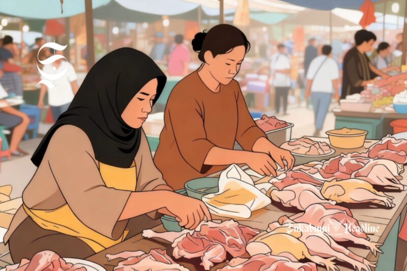 Ilustrasi pedagang daging ayam di pasar - sukabumiheadline.com