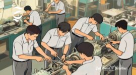Ilustrasi pelajar SMK sedang praktik mesin - sukabumiheadline.com