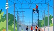 Ilustrasi pekerjaan pemasangan jaringan listrik KRL Commuter Line - sukabumiheadline.com