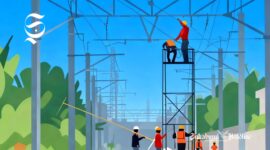 Ilustrasi pekerjaan pemasangan jaringan listrik KRL Commuter Line - sukabumiheadline.com