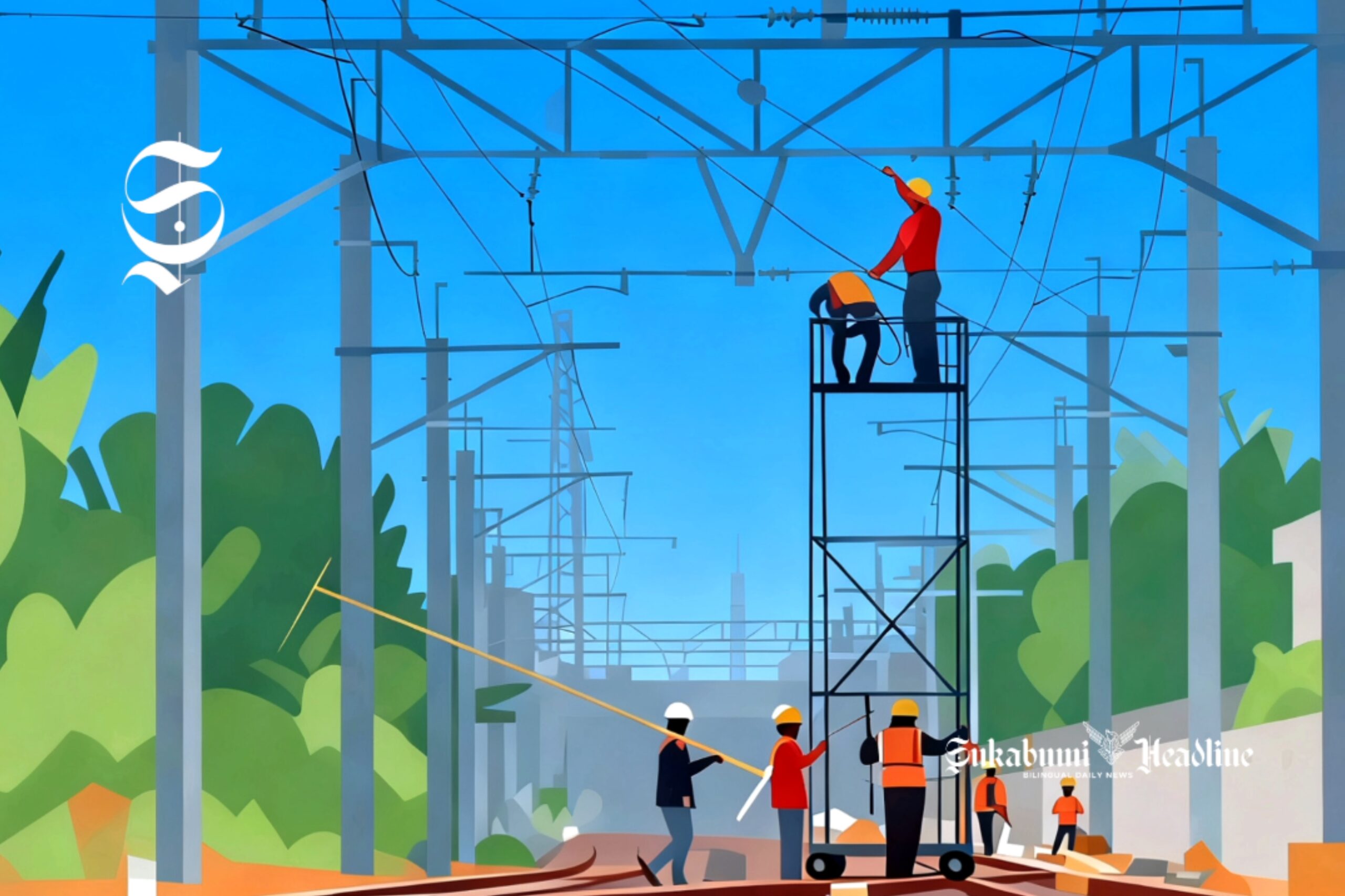 Ilustrasi pemasangan jaringan listrik KRL Commuter Line - sukabumiheadline.com