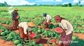 Ilustrasi petani sedang panen buah semangka - sukabumiheadline.com