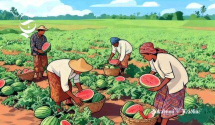Ilustrasi petani sedang panen buah semangka - sukabumiheadline.com