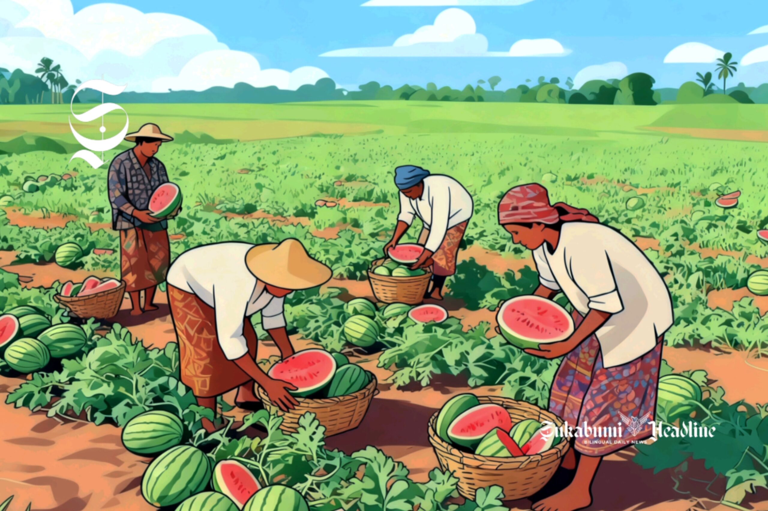 Ilustrasi petani sedang panen buah semangka - sukabumiheadline.com