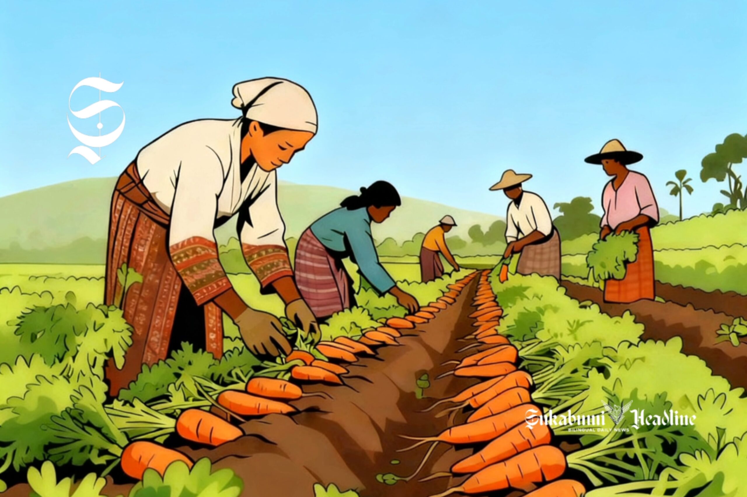 Ilustrasi petani wortel sedang panen - sukabumiheadline.com