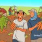 Ilustrasi petani wortel tersenyum sambil memperlihatkan wortel hasil panen - sukabumiheadline.com