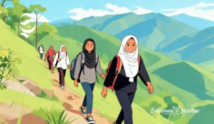 Ilustrasi sekelompok remaja putri sedang mendaki perbukitan sukabumiheadline.com