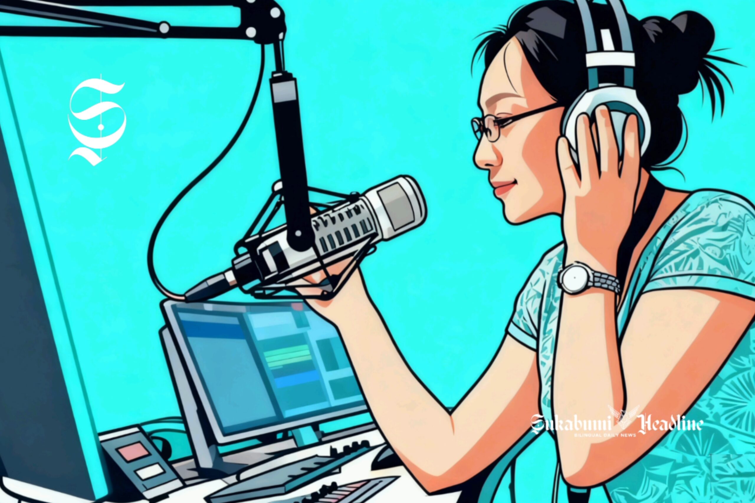 Ilustrasi seorang penyiar radio sedang on-air - sukabumiheadline.com