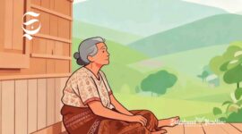 Ilustrasi seorang perempuan lansia sedang menatap pemandangan - sukabumiheadline.com