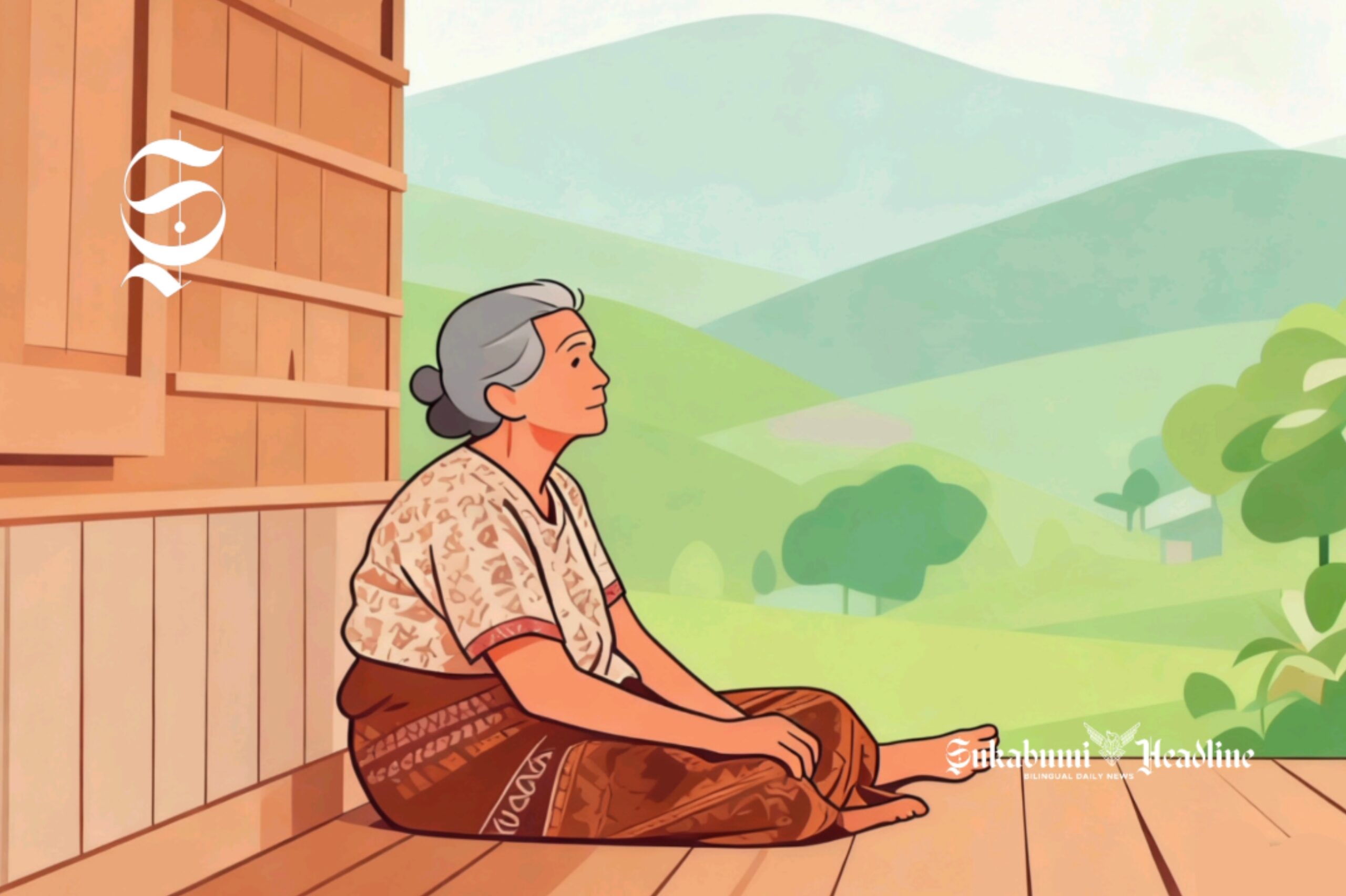 Ilustrasi seorang perempuan lansia sedang menatap pemandangan - sukabumiheadline.com
