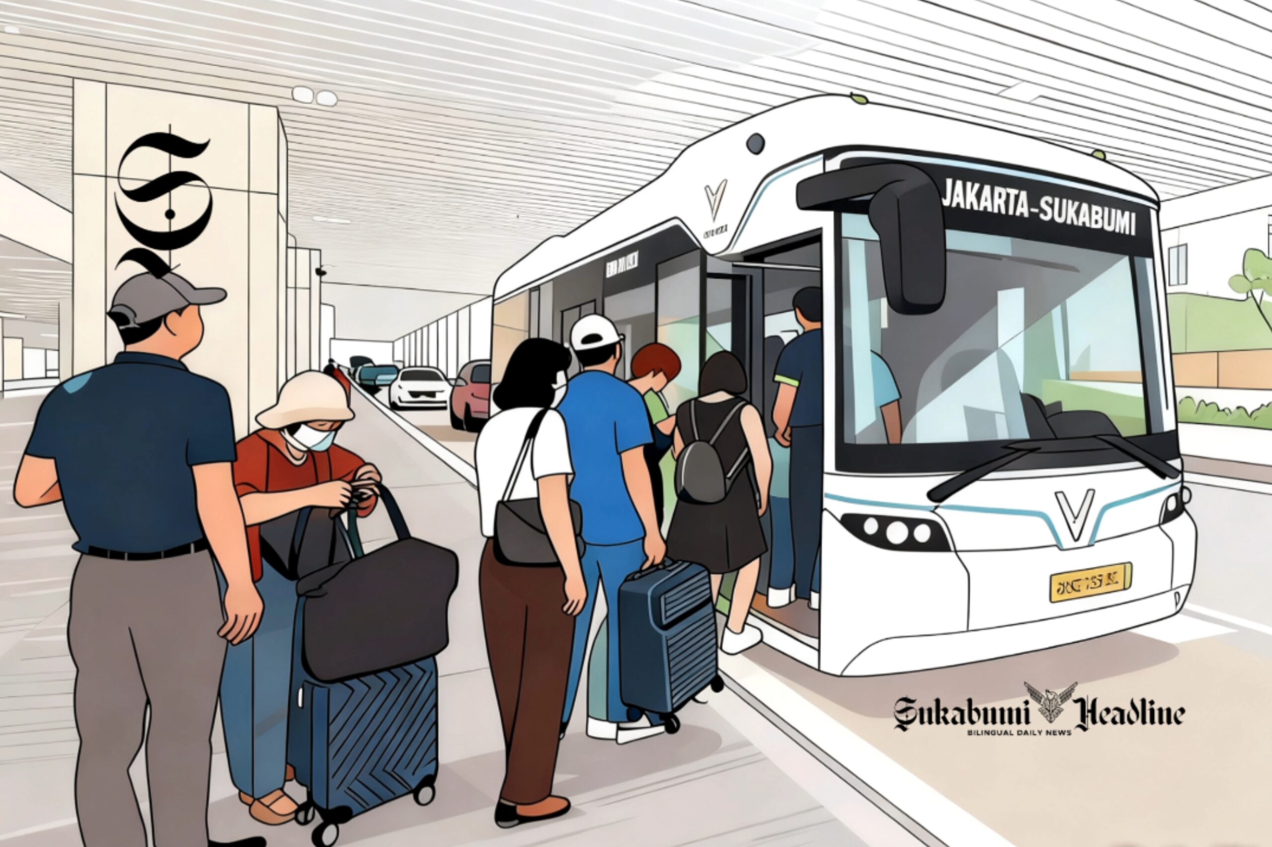 Ilustrasi shuttle bus jurusan Sukabumi-Jakarta - sukabumiheadline.com