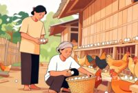 Peternak tradisional sedang mengumpulkan telur di kandang - sukabumiheadline.com
