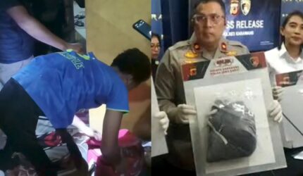 Bilal Ismail Hamdi saat rekonstruksi dan Wakapolres Karawang Kompol Andriyanto saat ekspos kasus Ist