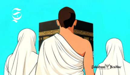 Ilustrasi jemaah haji di depan Kabah - sukabumiheadline.com