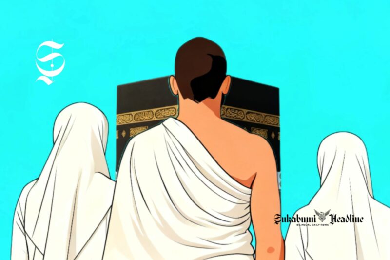 Ilustrasi jemaah haji di depan Kabah - sukabumiheadline.com