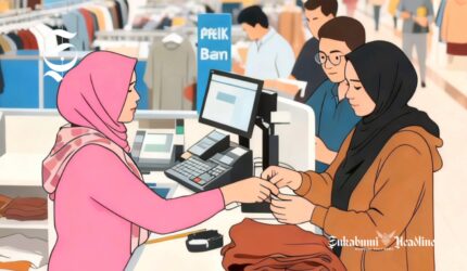 Ilustrasi membayar belanja pakaian di kasir sukabumiheadline.com
