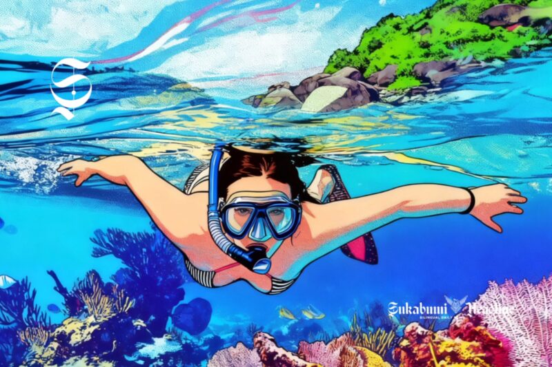 Ilustrasi snorkeling atau menyelam di permukaan laut - sukabumiheadline.com