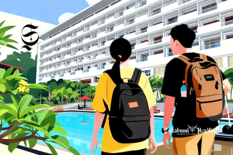 Ilustrasi wisatawan domestik berjalan menuju hotel - sukabumiheadline.com