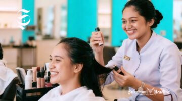 Seorang wanita sedang melakukan perawatan rambut di salon kecantikan - sukabumiheadline.com/AI
