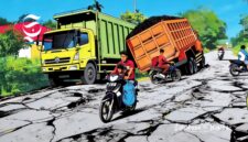 Ilustrasi jalan rusak parah dilintasi truk ODOL - sukabumiheadline.com