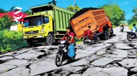 Ilustrasi jalan rusak parah dilintasi truk ODOL - sukabumiheadline.com