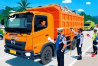 Ilustrasi petugas Dinas Perhubungan dan polisi razia truk ODOL - sukabumiheadline.com