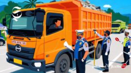 Ilustrasi petugas Dinas Perhubungan dan polisi razia truk ODOL - sukabumiheadline.com