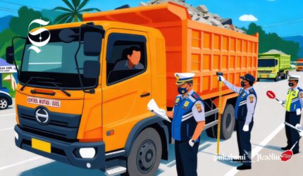 Ilustrasi petugas Dinas Perhubungan dan polisi razia truk ODOL - sukabumiheadline.com