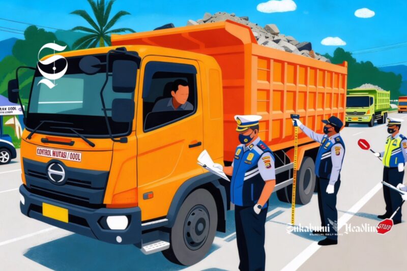Ilustrasi petugas Dinas Perhubungan dan polisi razia truk ODOL - sukabumiheadline.com