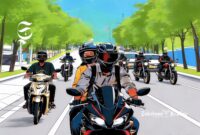 Ilustrasi pria dan wanita naik motor - sukabumiheadline.com