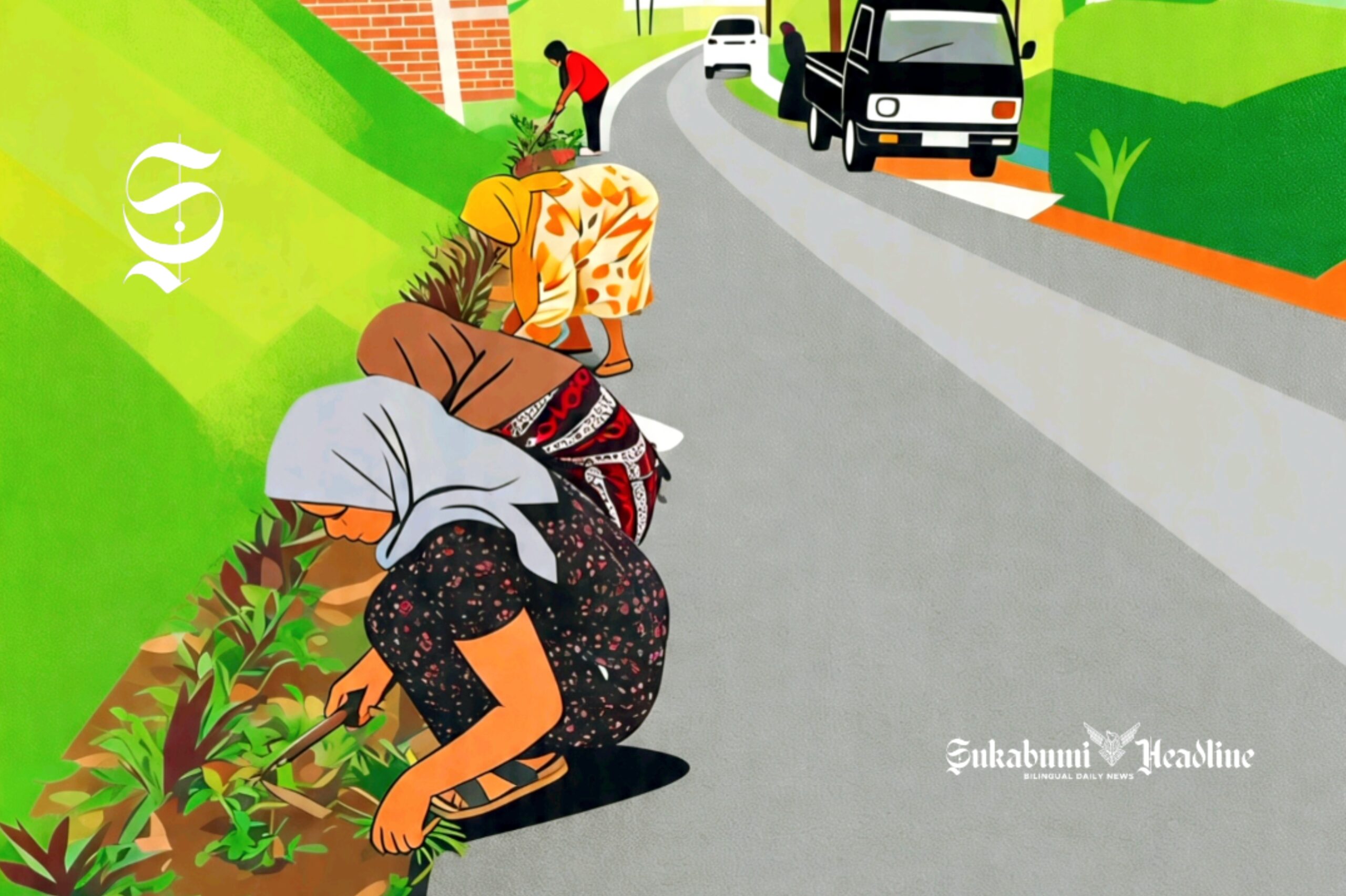 Ilustrasi warga gotong royong membersihkan jalan - sukabumiheadline.com