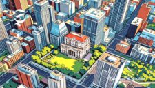Ilustrasi bangunan milik pemerintah dikelilingi gedung-gedung bertingkat - sukabumiheadline.com