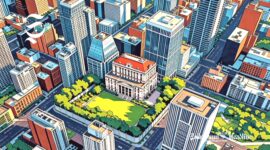 Ilustrasi bangunan milik pemerintah dikelilingi gedung-gedung bertingkat - sukabumiheadline.com