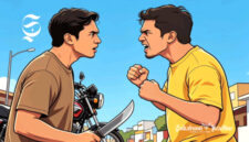 Ilustrasi dua pria bertengkar dengan menggunakan senjata tajam - sukabumiheadline.com