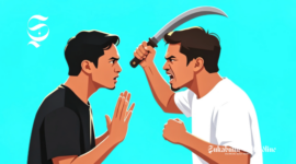 Ilustrasi dua pria bertengkar, salah satu memegang golok - sukabumiheadline.com