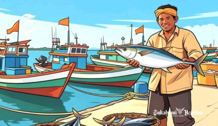 Ilustrasi nelayan memamerkan hasil tangkapan ikan tuna - sukabumiheadline.com