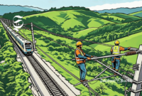 Ilustrasi pekerjaan proyek elektrifikasi jalur kereta rel listrik atau KRL - sukabumiheadline.com