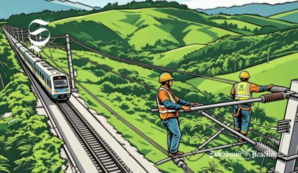 Ilustrasi pekerjaan proyek elektrifikasi jalur kereta - sukabumiheadline.com