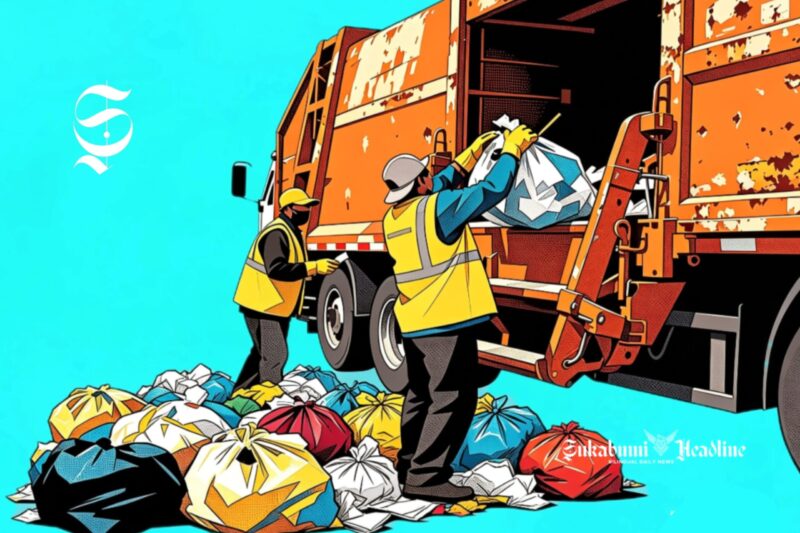 Ilustrasi petugas kebersihan sedang membuat sampah ke truk - sukabumiheadline.com