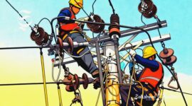 Ilustrasi petugas perusahaan listrik sedang memasang jaringan listrik - sukabumiheadline.com