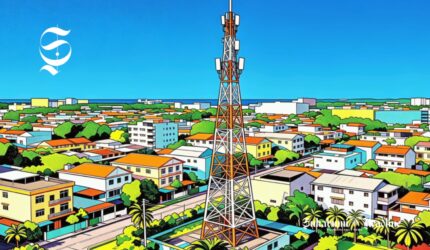Ilustrasi tower telekomunikasi di tengah permukiman penduduk - sukabumiheadline.com
